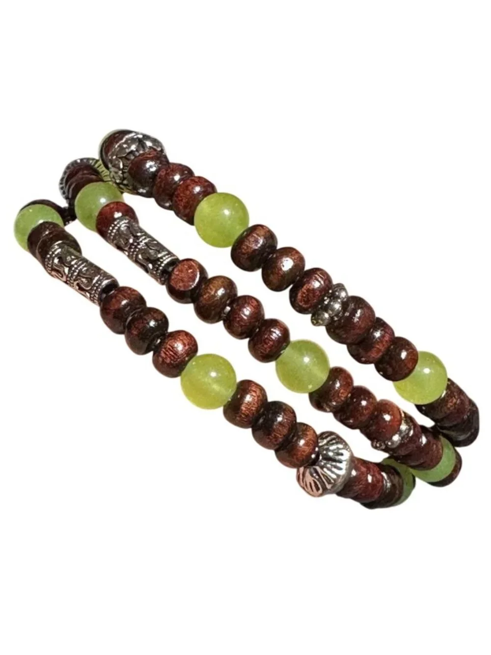 Beaded Bracelet Toggle Closure Wood Beads Green Silver Tone Womens Jewelry NWOT
